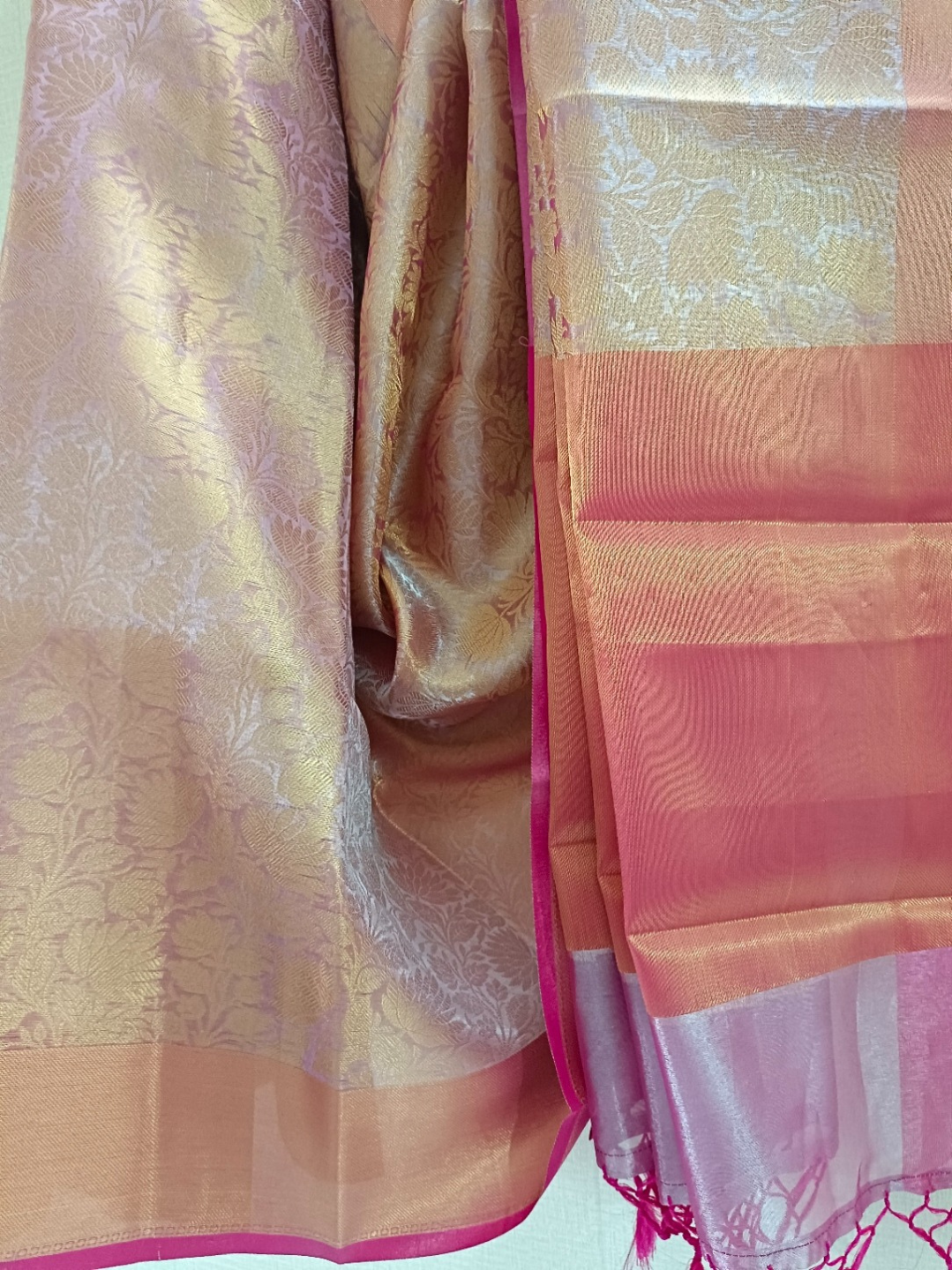 Silver & Gold Tissue Tanchui Silk Saree – A Drape of Royal Radiance