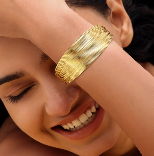 Golden Multi-Wire Thin Line Bangle Bracelets by RABISORA – Elegant Gold-Plated