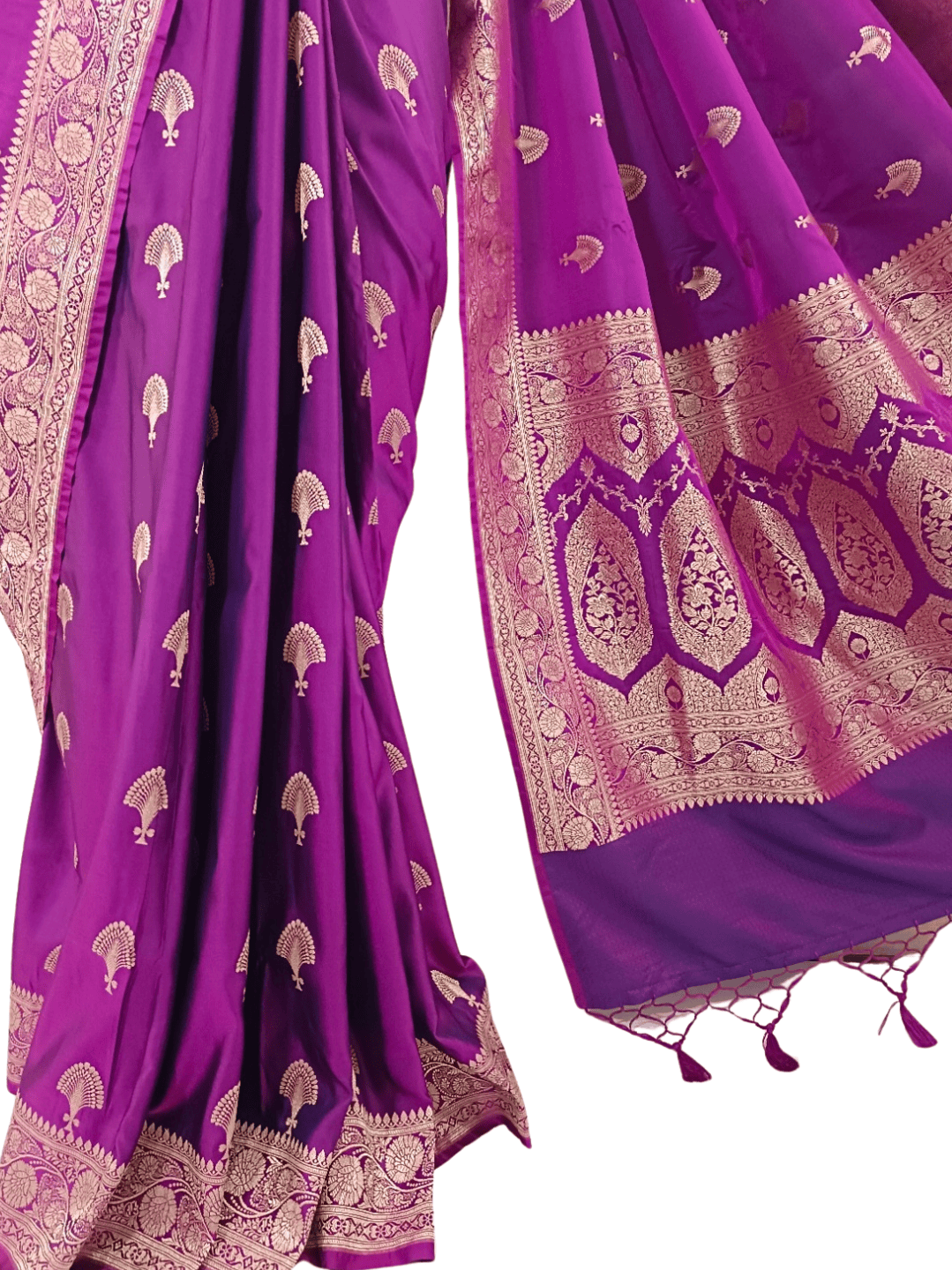 Royal Purple Handloom Banarasi Silk Saree with Zari Woven Border (Mane Made Silk)