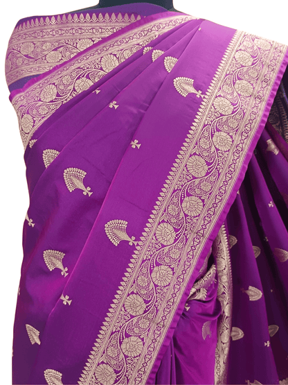 Royal Purple Handloom Banarasi Silk Saree with Zari Woven Border (Mane Made Silk)