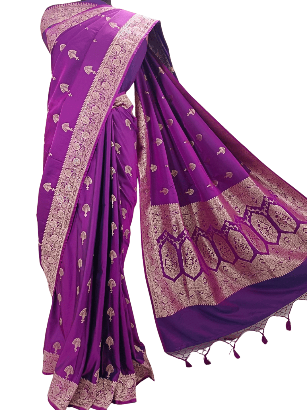 Royal Purple Handloom Banarasi Silk Saree with Zari Woven Border (Mane Made Silk)