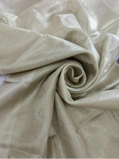 Silver-Gold Geometric Pattern Tanchui Silk Saree – A Modern Classic with Regal Roots