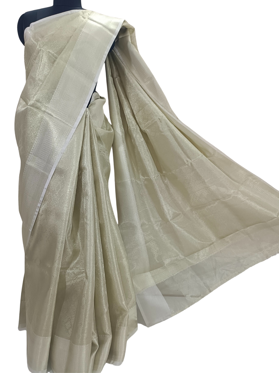 Silver-Gold Geometric Pattern Tanchui Silk Saree – A Modern Classic with Regal Roots