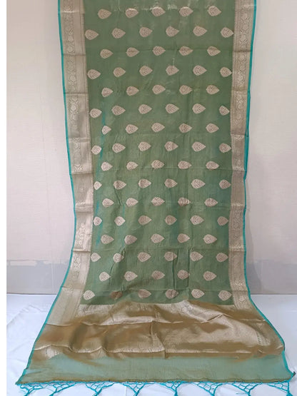 ElegSea Blue Banarasi Katan Crushed Tissue Silk Saree – A Timeless Fusion of Tradition  Grace