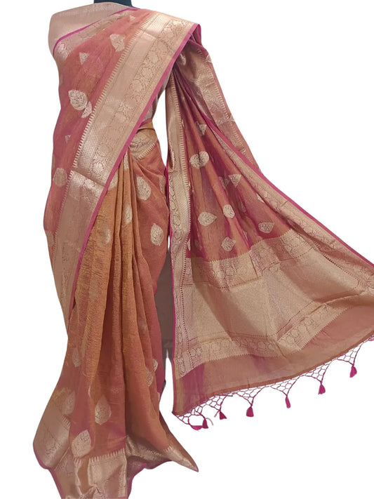 Regal Maroon Banarasi Katan Crushed Tissue Silk Saree – A Timeless Masterpiece