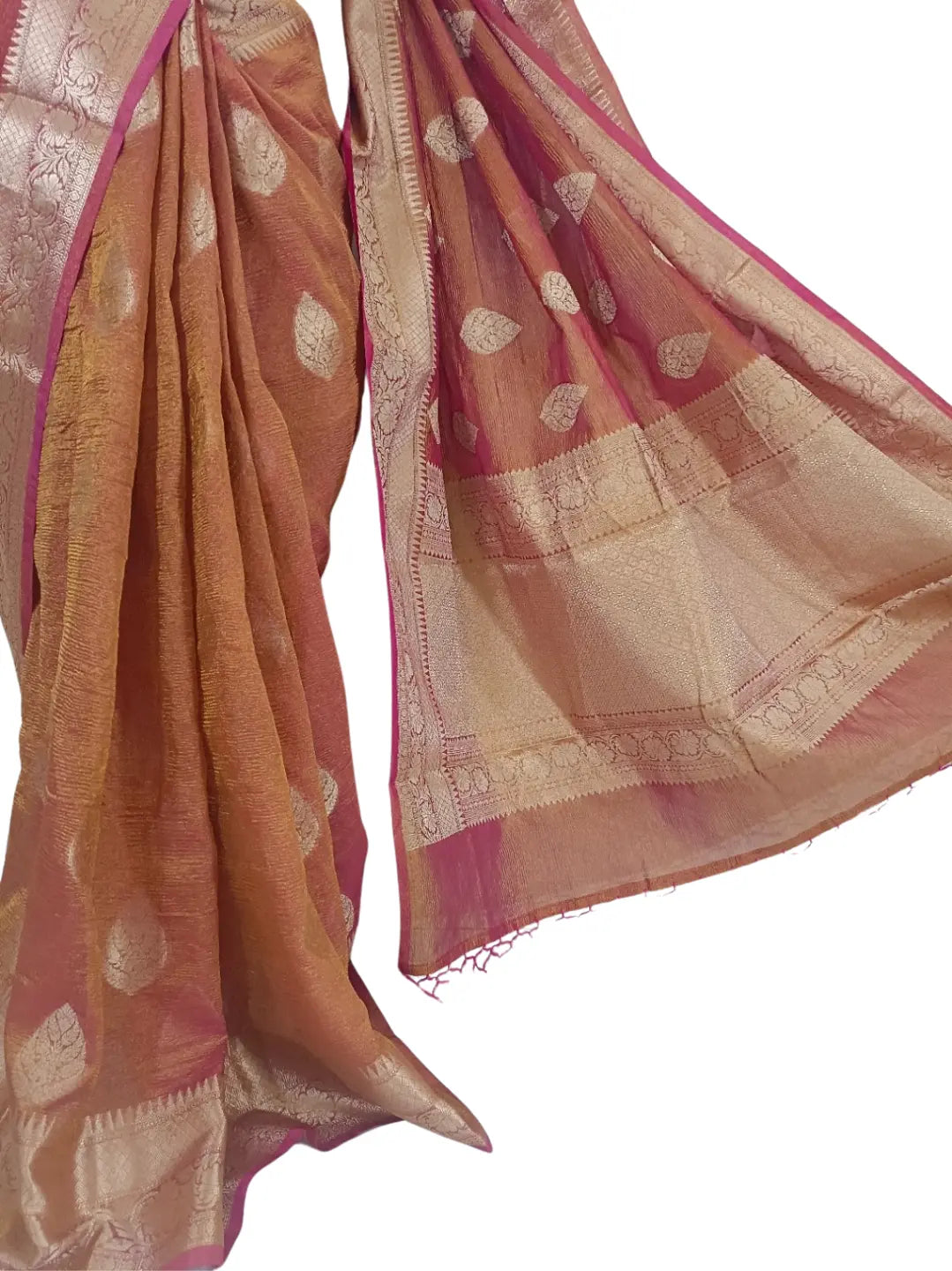 Regal Maroon Banarasi Katan Crushed Tissue Silk Saree – A Timeless Masterpiece