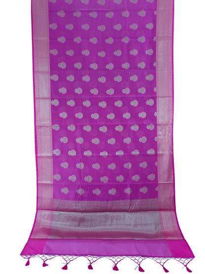 Pink &  Purple Handloom Cotton Chanderi Saree with Golden Woven Border – A Story Woven in Threads