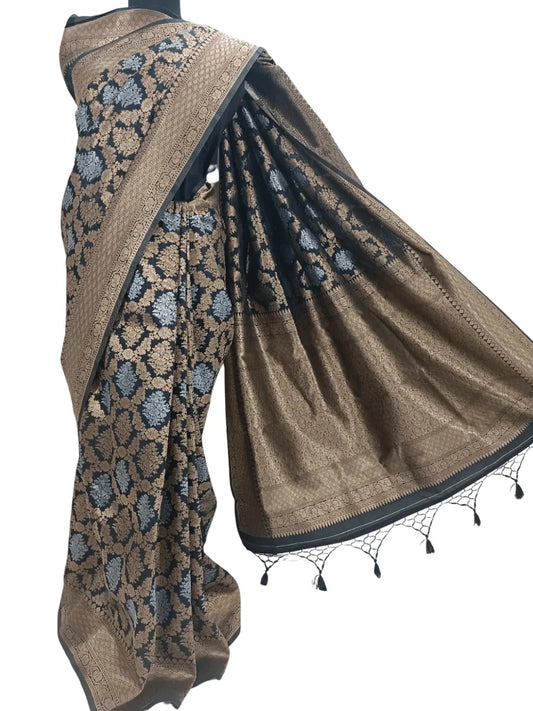 Regal Beauty: Black Handloom Banarasi Silk Saree