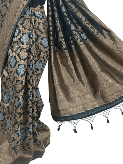Regal Beauty: Black Handloom Banarasi Silk Saree