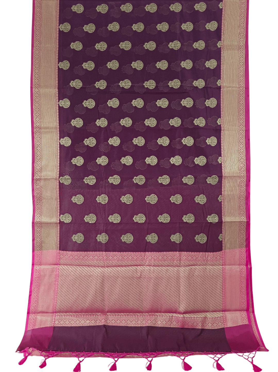 Royal Elegance: Deep Purple & Pink Handloom Cotton Chandery Saree