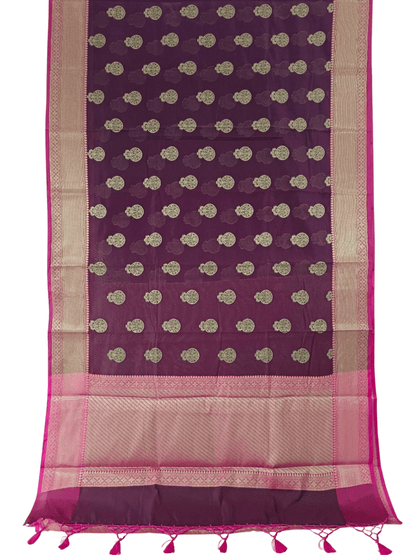 Royal Elegance: Deep Purple & Pink Handloom Cotton Chandery Saree