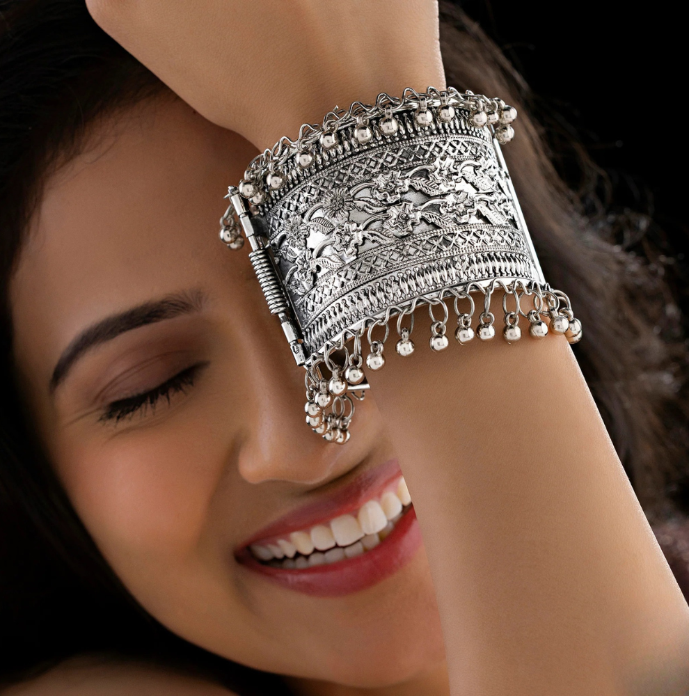 RABISORA Oxidised Silver Celestial Armament Bracelet ✨ – Universe-Inspired Statement Jewelry