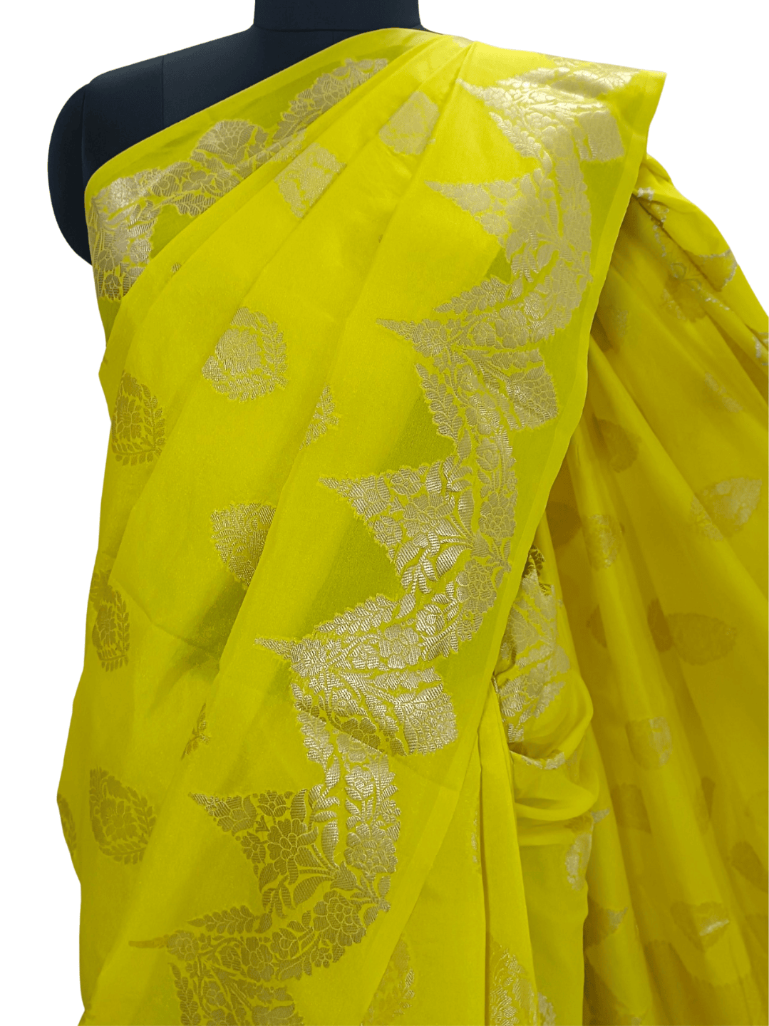 Soft Lemon Yellow Handloom Silk Saree with Silver Zari & Floral Motif