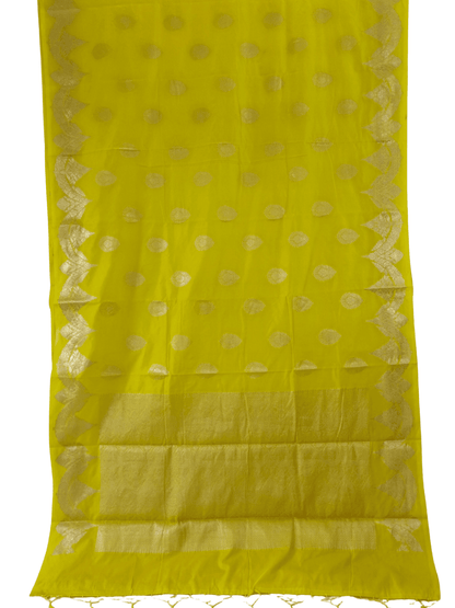 Soft Lemon Yellow Handloom Silk Saree with Silver Zari & Floral Motif